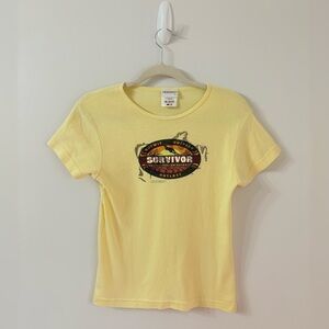 REEBOK x SURVIVOR Australian Outback Y2K TV Promo T-Shirt Womens L Baby Tee VTG